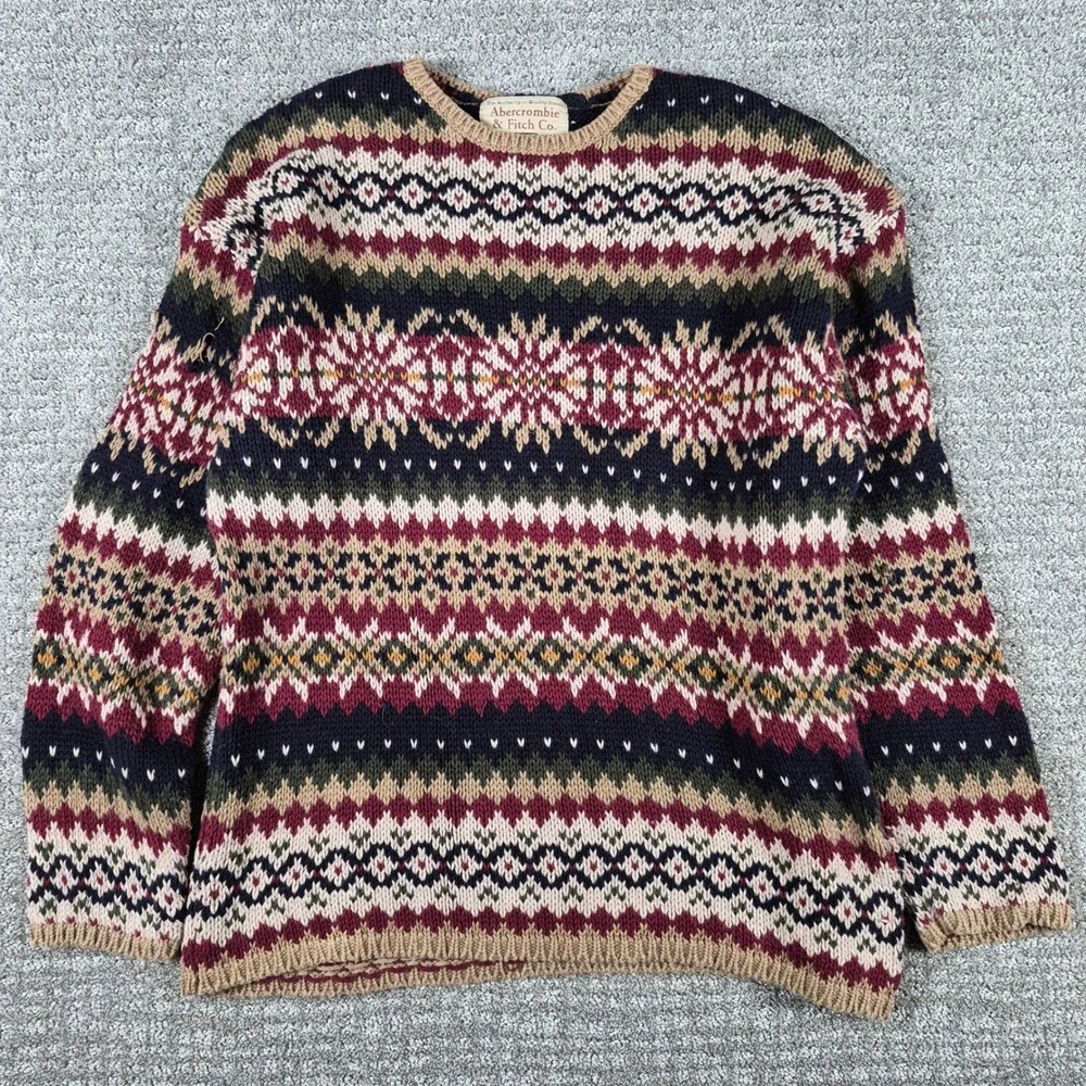 Vintage Abercrombie & Fitch The Big Sweater Mens M 90s Fair Isle Chunky Crewneck